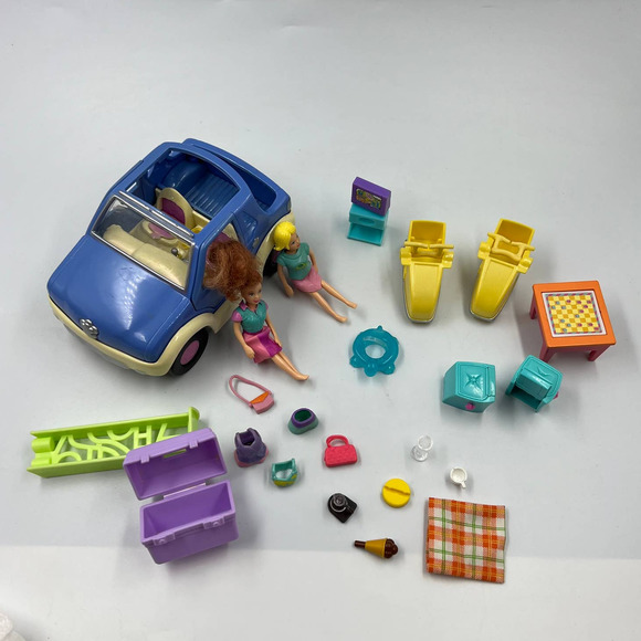 Vintage Lot Polly Pockets Y2K Retro Toys Car Picnic Set Miniature Dolls 2001 - Picture 1 of 13